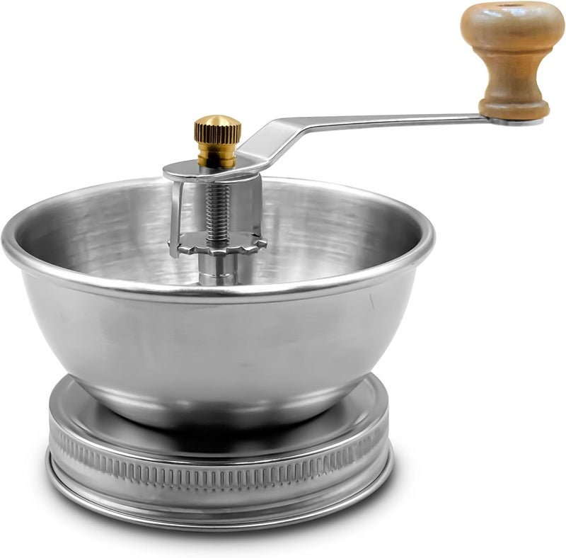 ByteX Stainless Steel Coffee Grinder Lid Attachment for Regular Mouth Mason Jars - Manual Crank Burr Grinder for Fresh Coffee, Ideal for Camping, Home Barista, Rust Proof Ceramic Mechanism (Wide) - Image 1